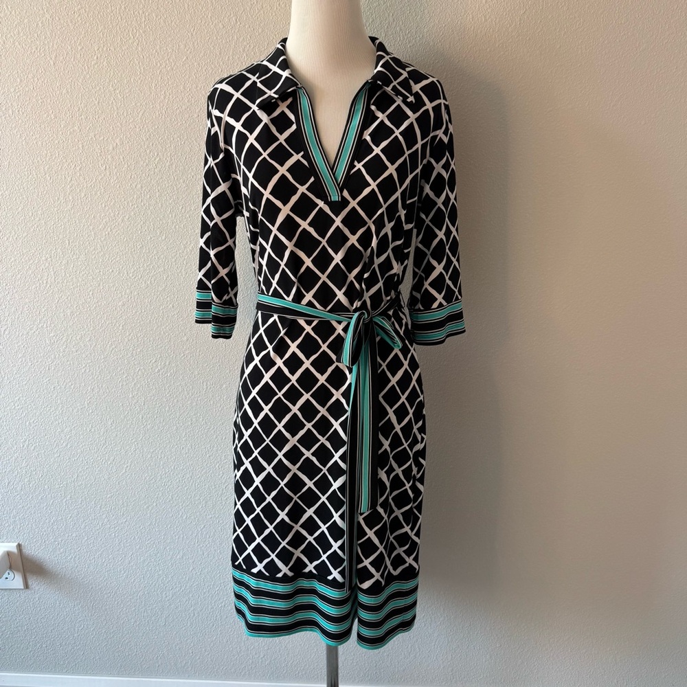 Enfocus Studio Black and White Dress with Teal Accents